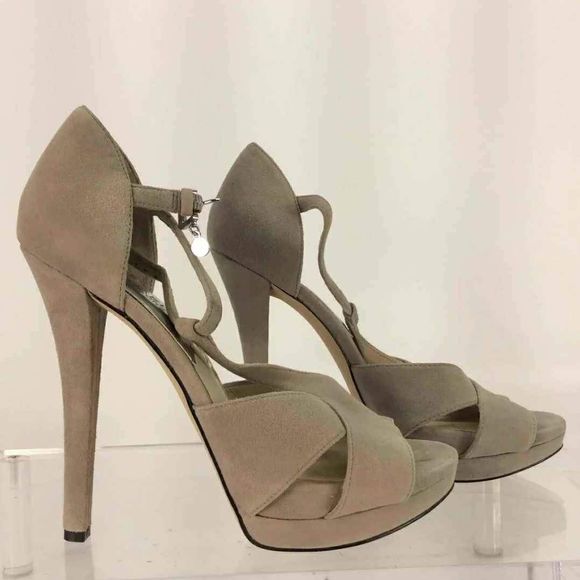 MICHAEL Kors Designer Gray beige Open-Toe Platform Heels Stiletto Size 9 - Picture 1 of 5
